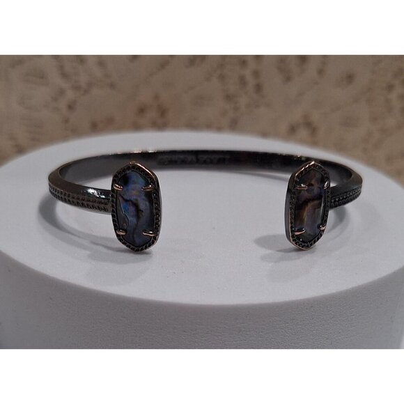 EUC Kendra Scott Elton Abalone Gunmetal Cuff Bracelet - Picture 4 of 10